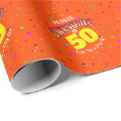 GEWELDIGE Sinaasappel 50E VERJAARDAG Cadeaupapier (Rol Hoek)