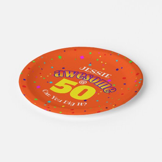 GEWELDIGE Sinaasappel 50E VERJAARDAG Papieren Bordje (Gekanteld)