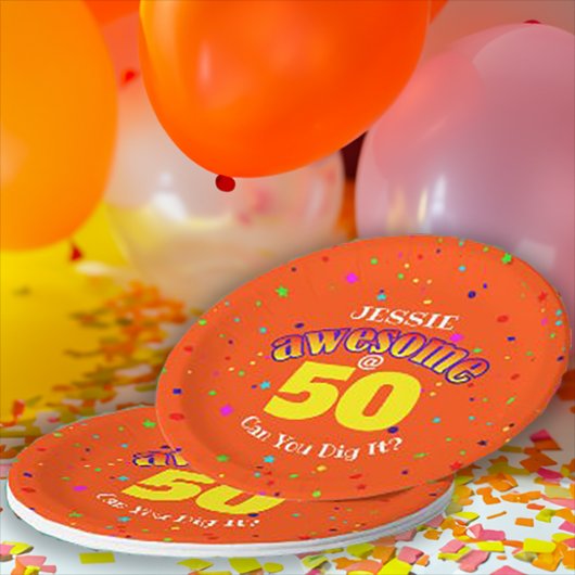 GEWELDIGE Sinaasappel 50E VERJAARDAG Papieren Bordje