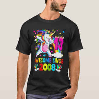 Geweldige sinds 2008 Dabbing Unicorn 13th Birthday T-shirt
