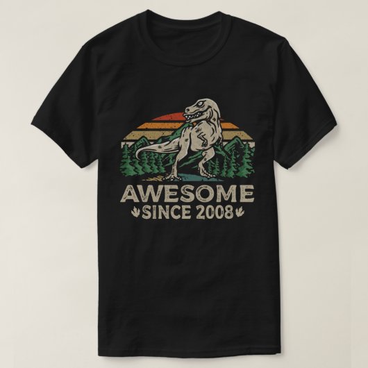 Geweldige sinds 2008 Retro Dinosaur 14e verjaardag T-shirt (Design voorkant)