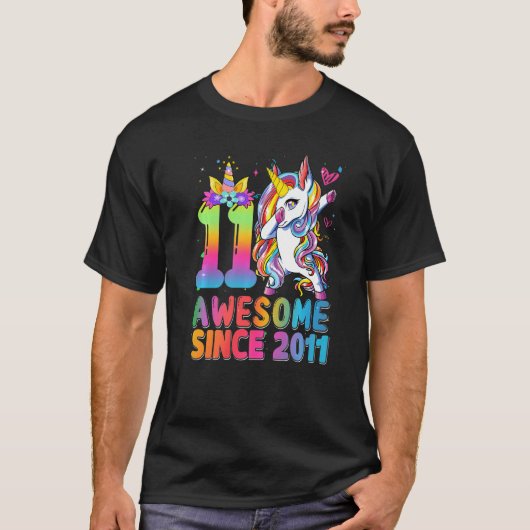 Geweldige sinds 2011 Dabbing Unicorn 11th Birthday T-shirt (Voorkant)