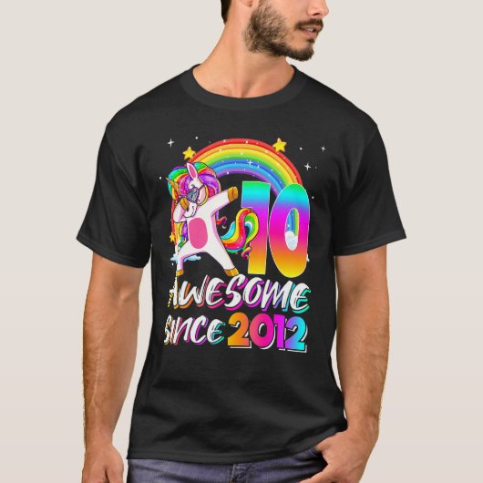 Geweldige sinds 2012: Dabbing Unicorn 10e verjaard T-shirt (Voorkant)