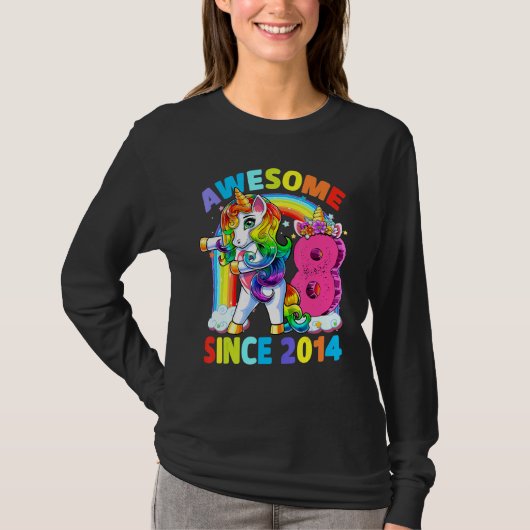 Geweldige sinds 2014: Dabbing Unicorn 8th Birthday T-shirt (Voorkant)