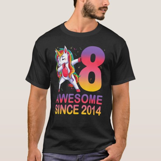 Geweldige sinds 2014 Dabbing Unicorn B Dag 8 JAAR  T-shirt (Voorkant)