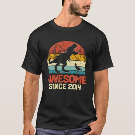  Geweldige sinds 2014 Retro Dinosaur Birthday T-shirt (Voorkant)