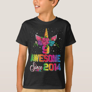 Geweldige sinds 2014 Unicorn 9th Birthday Gift T-shirt