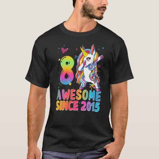 Geweldige sinds 2015: Dabbing Unicorn 8th Birthday T-shirt (Voorkant)