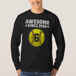 Geweldige sinds 2016 Softball 6e verjaardag 6 jaar T-shirt