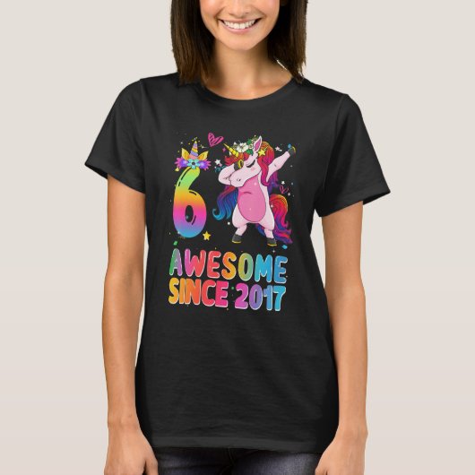 Geweldige sinds 2017: Dabbing Unicorn 6th Birthday T-shirt (Voorkant)