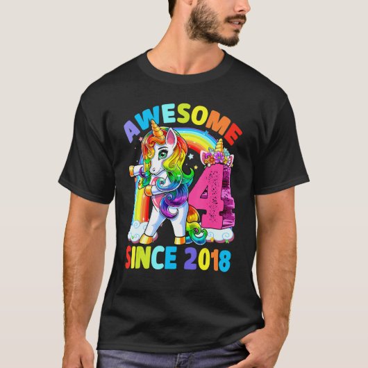 Geweldige sinds 2018 Dabbing Unicorn 4th Birthday T-shirt (Voorkant)