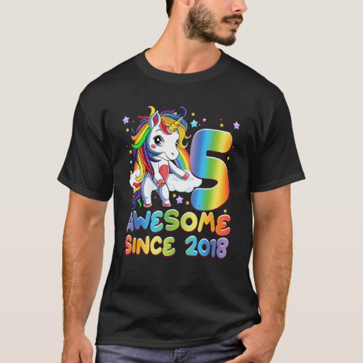 Geweldige sinds 2018 Flossing Unicorn 5e verjaarda T-shirt (Voorkant)