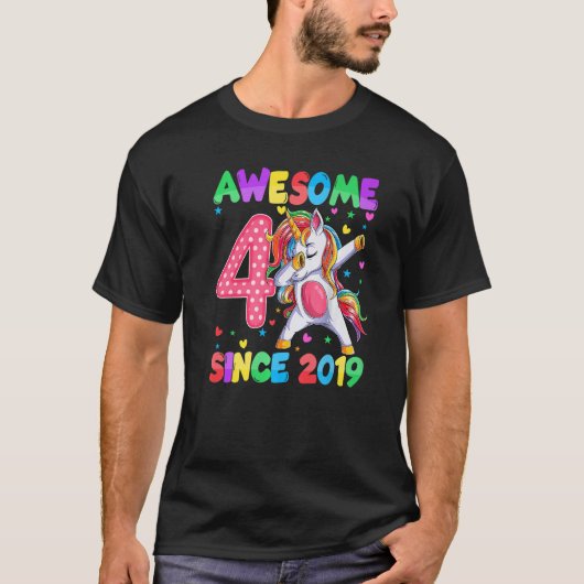 Geweldige sinds 2019: Dabbing Unicorn 4e verjaarda T-shirt (Voorkant)