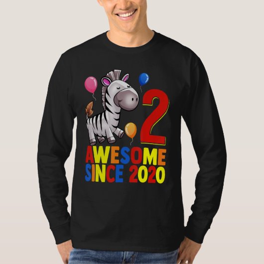 Geweldige sinds 2020 2e Verjaardag Kleurrijke Zebr T-shirt (Voorkant)