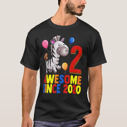 Geweldige sinds 2020 2e Verjaardag Kleurrijke Zebr T-shirt (Voorkant)