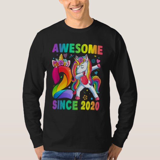 Geweldige sinds 2020: Dabbing Unicorn 2e verjaarda T-shirt (Voorkant)