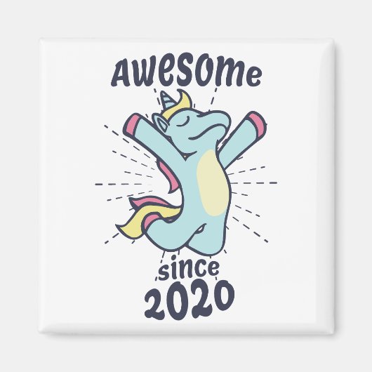 Geweldige sinds 2020 - Kids Birthday Unicorn Magneet (Voorkant)