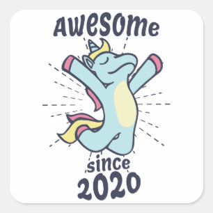 Geweldige sinds 2020 - Kids Birthday Unicorn Vierkante Sticker