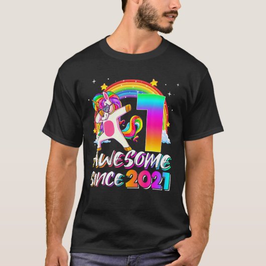 Geweldige sinds 2021 Dabbing Unicorn 1St Birthday  T-shirt (Voorkant)