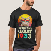 Geweldige sinds augustus 1933 90e geboortedag kat t-shirt (Voorkant)