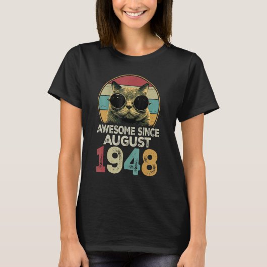 Geweldige sinds augustus 1948 75 jaar oude kat 75e t-shirt (Voorkant)