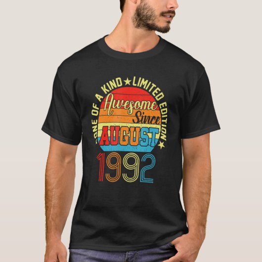Geweldige sinds augustus 1992 30 jaar oud en 30 ja t-shirt (Voorkant)