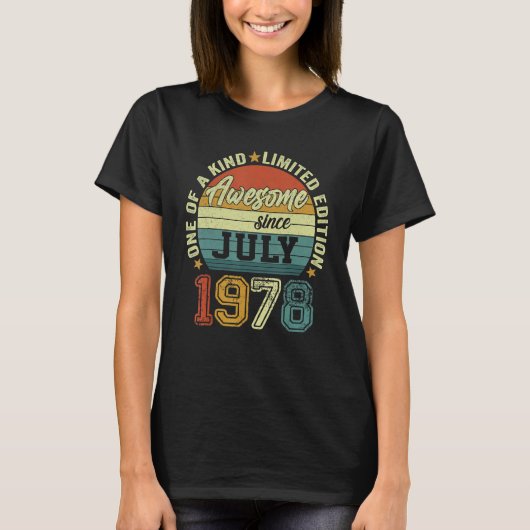 Geweldige sinds juli 1978 44e verjaardag 44 jaar o t-shirt (Voorkant)