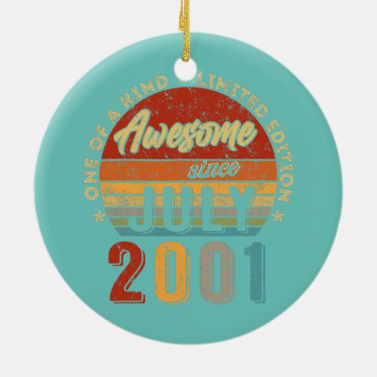 Geweldige sinds juli 2001  21ste verjaardag keramisch ornament (Achterkant)