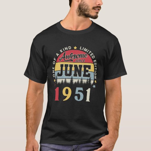 Geweldige sinds juni 1951 Retro Birthday T-shirt (Voorkant)