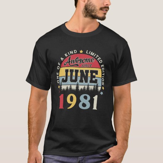 Geweldige sinds juni 1981 Retro Birthday T-shirt (Voorkant)