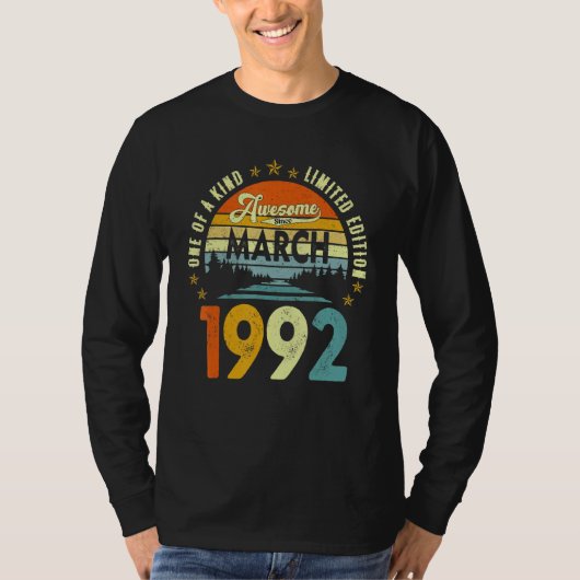 Geweldige sinds maart 1992  30e verjaardag t-shirt (Voorkant)