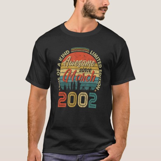 Geweldige sinds maart 2002  20e verjaardag t-shirt (Voorkant)