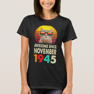 Geweldige sinds november 1945 77e verjaardag Kat V T-shirt