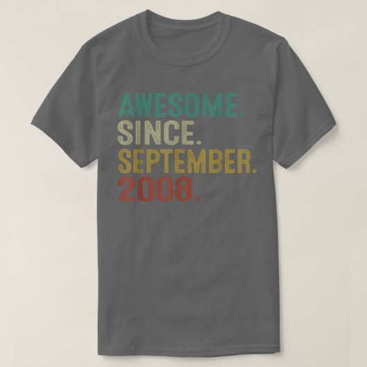 Geweldige sinds september 2008 14e verjaardag t-shirt (Design voorkant)