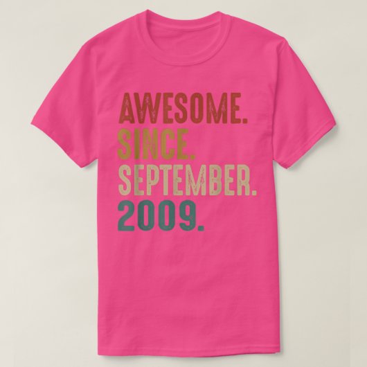Geweldige sinds september 2009 13e verjaardag t-shirt (Design voorkant)