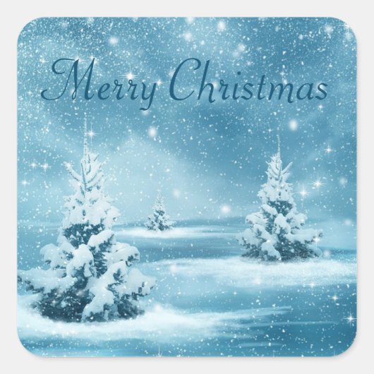 Geweldige sneeuwdag, kerstboom vierkante sticker (Voorkant)