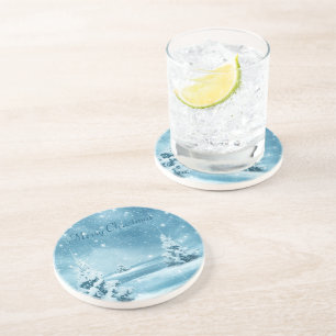 Geweldige sneeuwdag, kerstboom zandsteen onderzetter