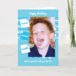 Geweldige Son Blue en witte verjaardag Kaart<br><div class="desc">Pas dit wenskaart aan voor je zoon,  met een foto. Ontworpen in blauw en wit. We zijn zo trots om je onze zoon te noemen. Geweldige,  geweldig,  ongelooflijk. Birthday card for Son</div>