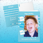 Geweldige Son Blue en witte verjaardag Kaart<br><div class="desc">Pas dit wenskaart aan voor je zoon,  met een foto. Ontworpen in blauw en wit. We zijn zo trots om je onze zoon te noemen. Geweldige,  geweldig,  ongelooflijk. Birthday card for Son</div>