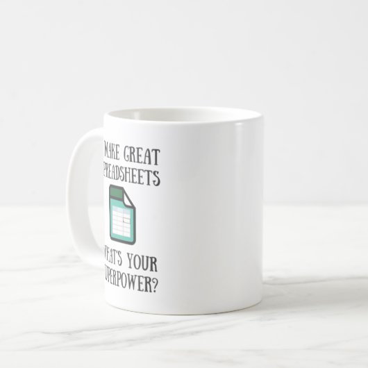 Geweldige spreadsheets Superpower Mok (Voorkant links)