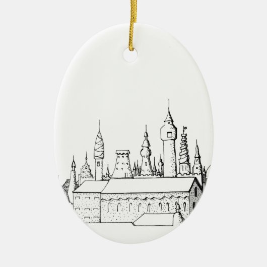 geweldige stad . kunstwerk . zwart - wit keramisch ornament (Voorkant)