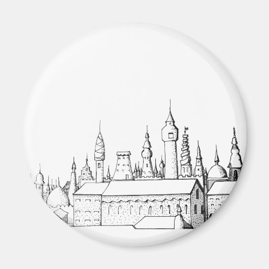 geweldige stad . kunstwerk . zwart - wit magneet (Voorkant)