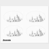 geweldige stad . kunstwerk . zwart - wit ovale sticker (Vel)