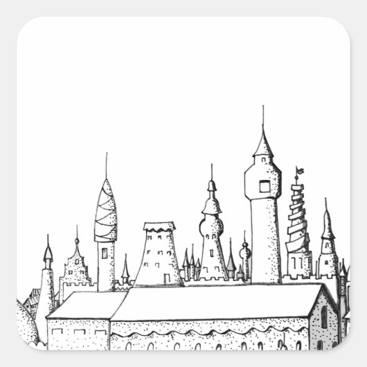 geweldige stad . kunstwerk . zwart - wit vierkante sticker (Voorkant)