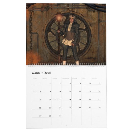 Geweldige steampunk-design kalender (Mar 2026)