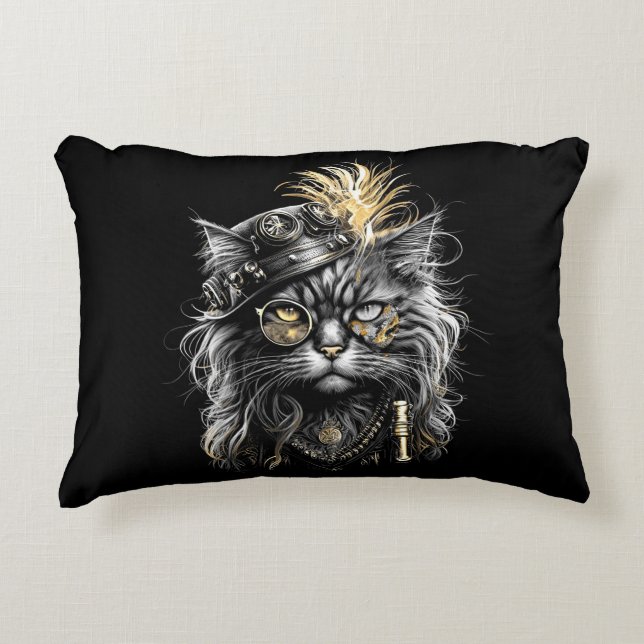 Geweldige Steampunk Kat  Accent Kussen (Voorkant)