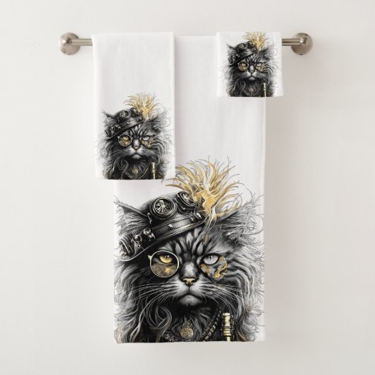 Geweldige Steampunk Kat  Bad Handdoek (Insitu)