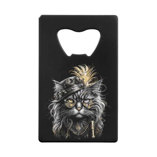 Geweldige Steampunk Kat  Creditkaart Flessenopener (Voorkant)