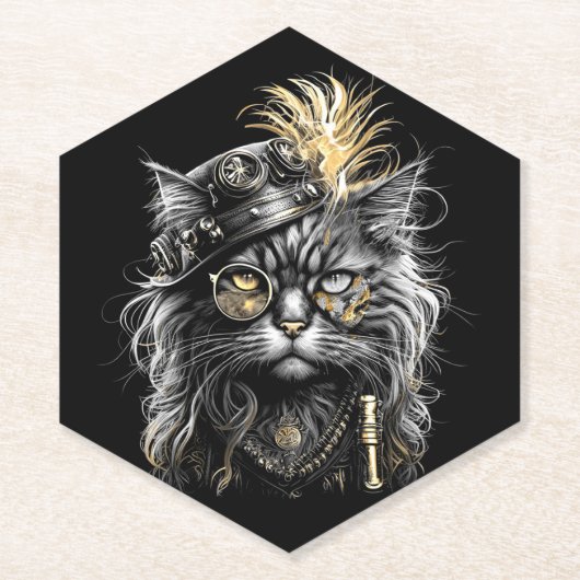 Geweldige Steampunk Kat Kartonnen Onderzetters (Voorkant)