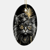Geweldige Steampunk Kat Keramisch Ornament (Rechts)
